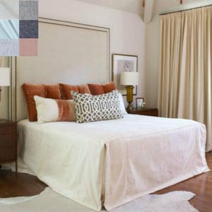 Boxed Style Bed Cover natural linen, Linen Coverlet, White, Gray, Blue, Pink, Stripe, Chevron, over 40 colors and patterns