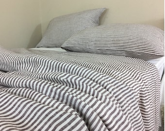 White Striped Linen Duvet Cover 