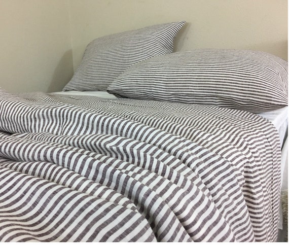 Cocoa Brown And White Striped Linen Duvet Cover Natural Linen Etsy