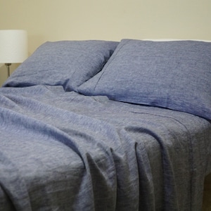 DENIM BLUE Chambray linen sheets Set in, Chambray Sheets, Chambray Bedding handmade in natural Linen