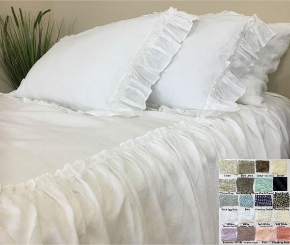 Tagesdecke mit Rüschen Tropfen und mini. Rüschen oben, Vintage-Stil, Rüschenbettwäsche, erhältlich in Queen-, King- oder Custom-Größe, über 41 Farben