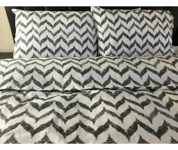 Black And White Chevron Duvet Cover Chevron Bedding Made From Etsy