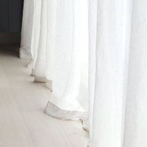 A pair of White Linen Sheer curtains, sheer curtain panels, sheer window curtains, white sheer curtain, Pinch Pleat Curtains