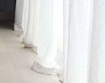 Un par de cortinas transparentes de lino blanco, paneles de cortinas transparentes, cortinas transparentes para ventanas, cortinas transparentes blancas, cortinas plisadas
