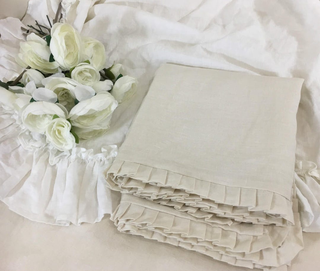 Cream Linen Duvet Cover With Petite Pleated Ruffles All the Etsy