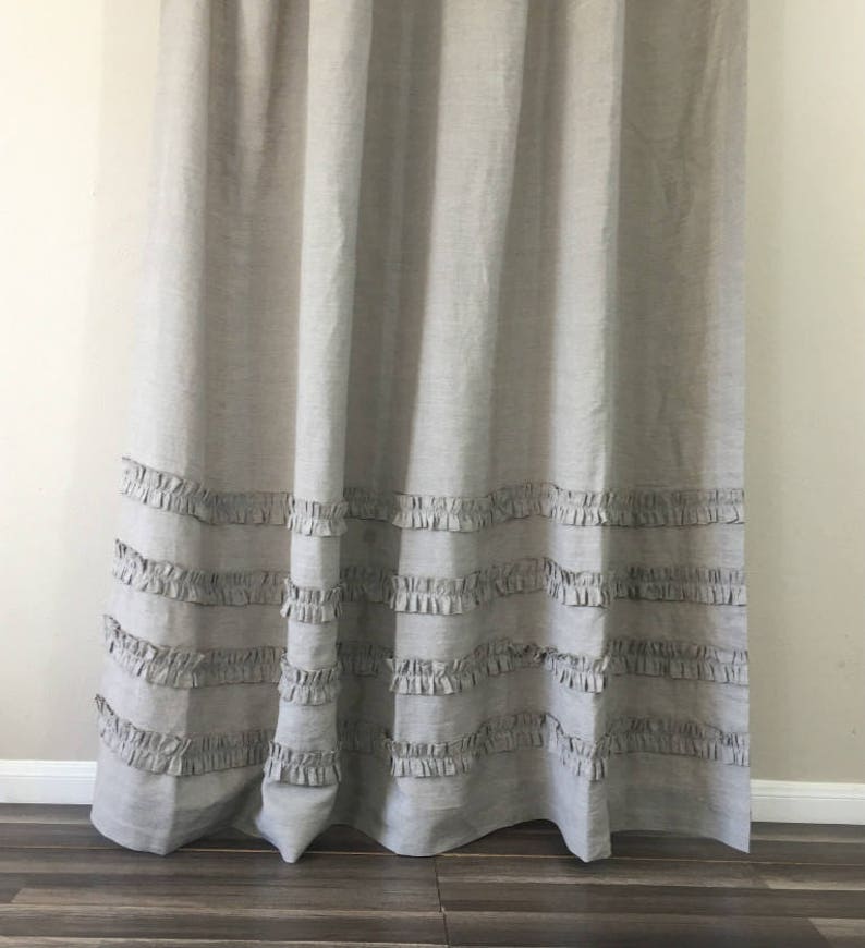 Dark Linen Shower Curtains With 4 Rows Of Ruffles 100 72x72 72x85 72x94 Custom