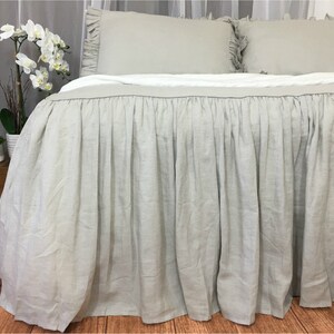 Stone Grey Bedspread With Gathered Ruffle, Ruffled Bed Cover, Handmade ...