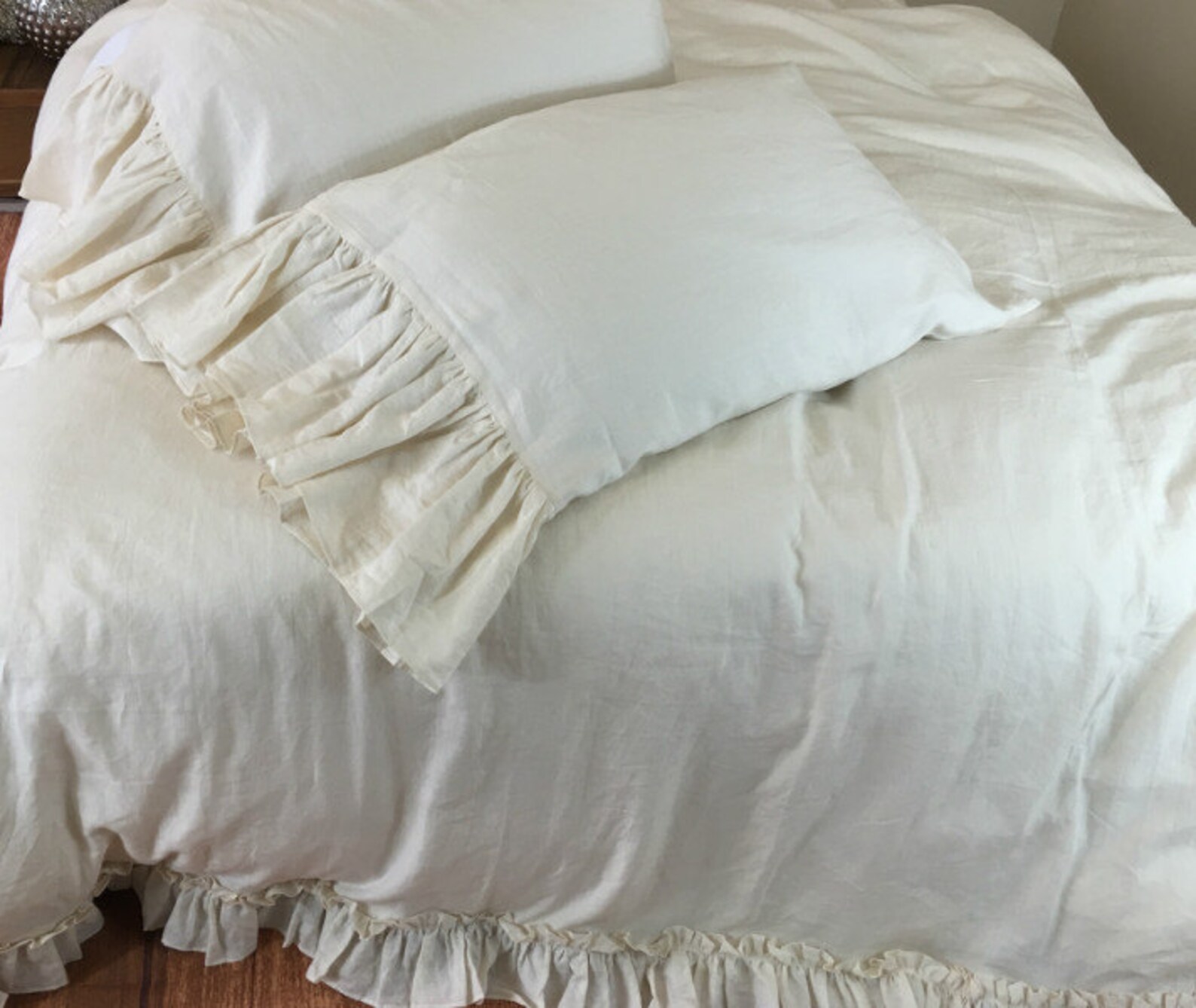 CREAM Vintage Ruffle Duvet Cover Shabby Chic Duvet Cover Etsy