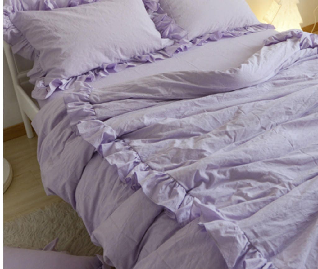 Lavender Purple Duvet Cover With 2 Rows of Ruffles 100 Etsy