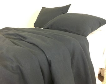 Charcoal Black Linen Duvet Cover，Available in Twin, Full, Queen, King, Calif. King or Custom Size