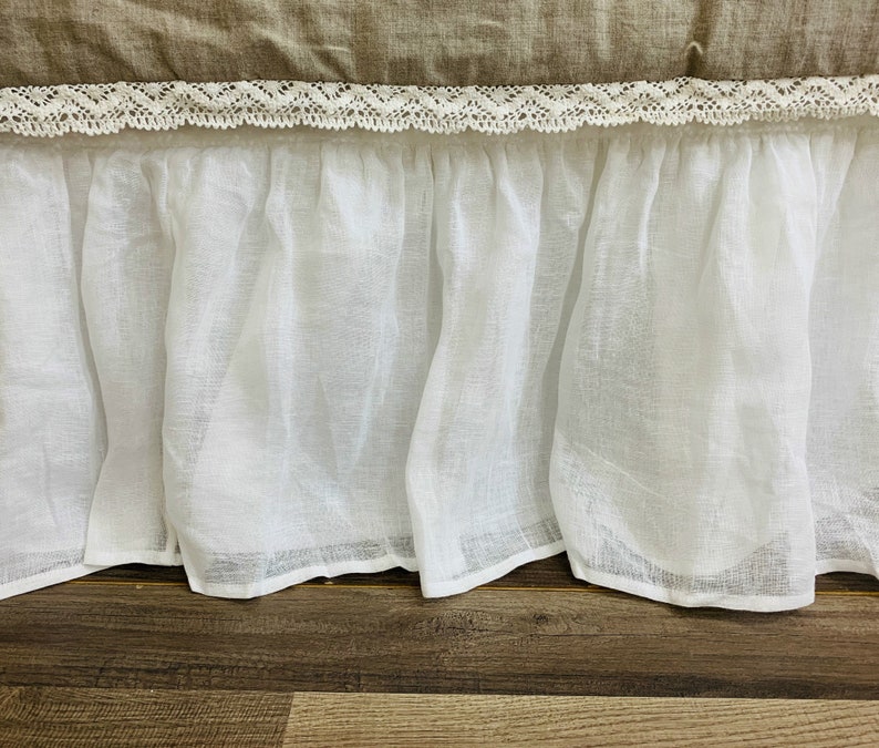 White Linen Voile Bed Skirt Sheer Linen Bed Skirt Made to Etsy