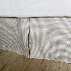 Houndstooth Linen Bed Skirt, Tailored Pleats, made to fit