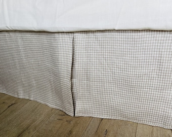 Houndstooth Linen Bed Skirt, Tailored Pleats, made to fit