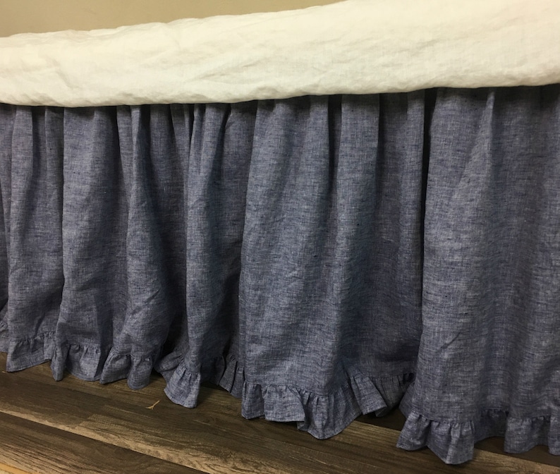 Chambray Denim Bed skirt with ruffle hem custom bed skirt Etsy