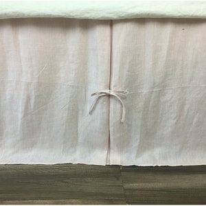 Blush Pink Linen Bed Skirt with Pleated Sides and Ties, 15-24 drop or Custom Size, Light Pink Bed Skirt Custom Bed Skirt