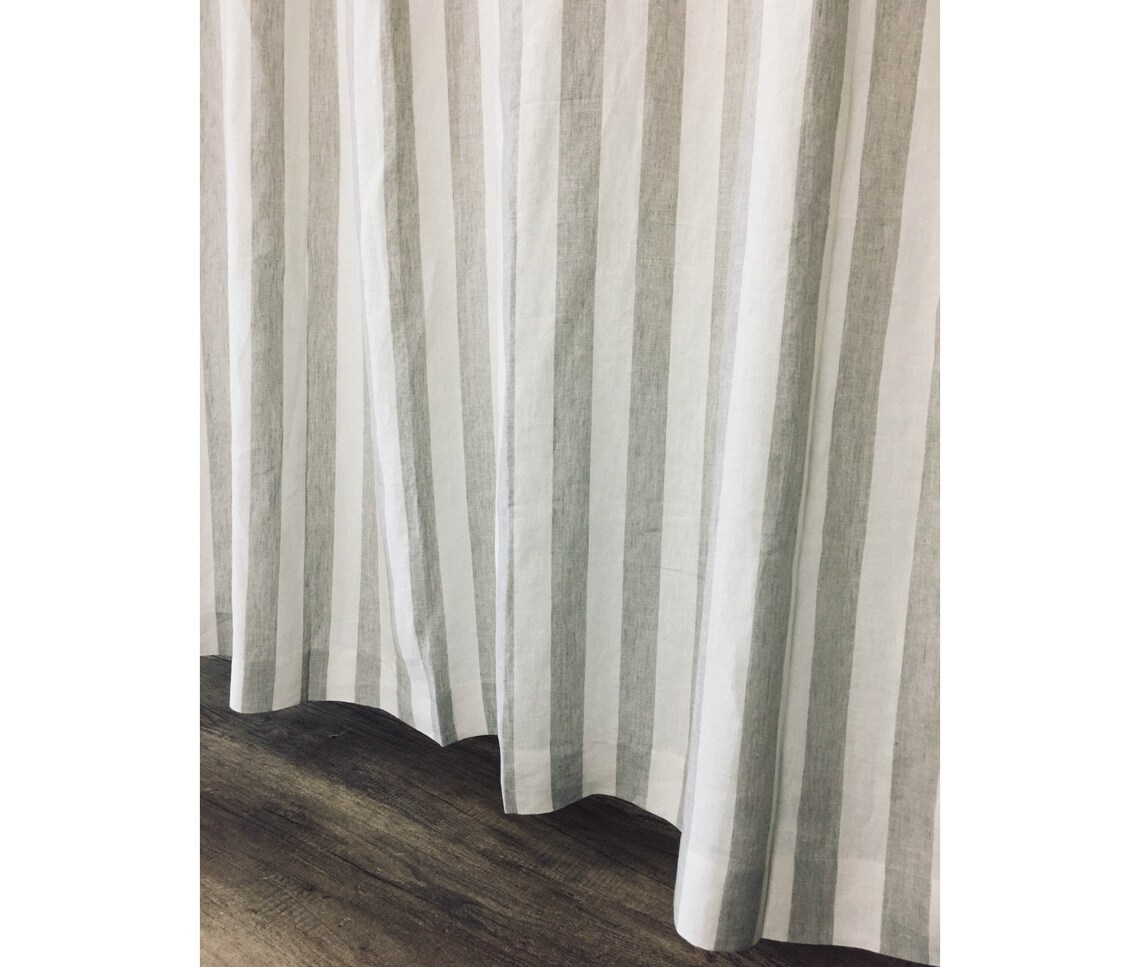 Natural Linen Striped Shower Curtain Mildewfree Custom Etsy