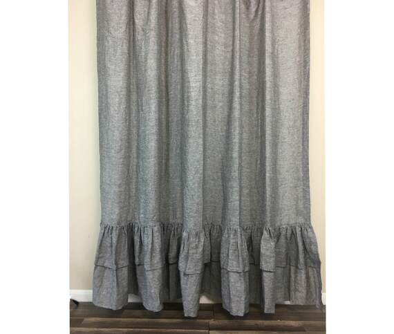 Chambray Grey Shower Curtain With Two Layers Of Ruffles Image 0