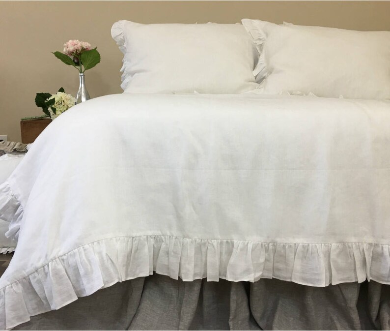 Ruffle Linen Duvet Cover Features Easy Flow Ruffles Shabby Etsy
