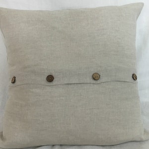 Natural Linen Euro Sham Covers with Classic Button ,  handmade in 100% Linen - all sizes, 12x16, 16x16, 18x18, 20x20, 24x24, 26x26