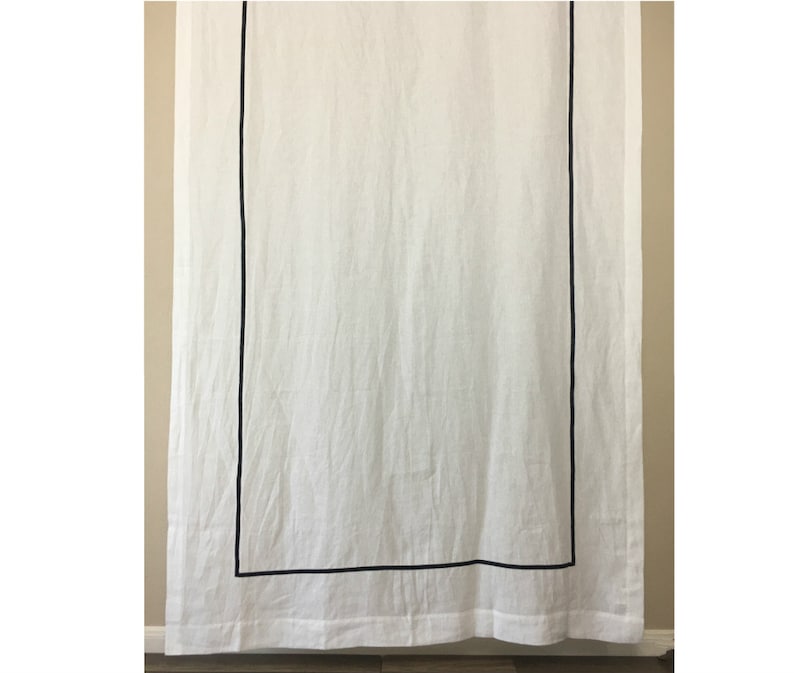 White Linen Shower Curtain With Border Trim Hotel Framed Etsy UK