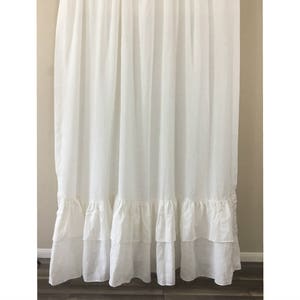 White Shower Curtain with 2 Tiered Mermaid long Ruffles, 100% Linen shower curtain, 72x72, 72x85, 72x94 or Custom Size