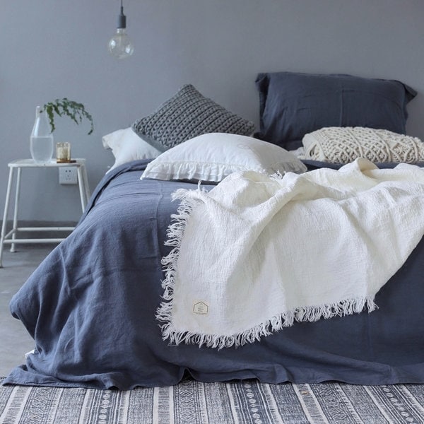 White Linen Blanket Made With Double Woven Linen Fabric Linen Etsy