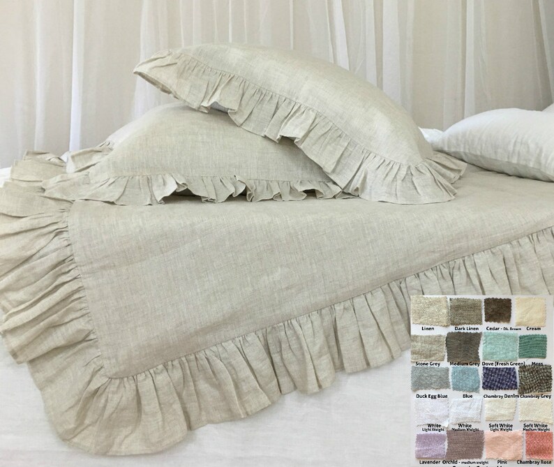 Ruffle linen duvet cover features easy flow ruffles, shabby chic bedding, linen bedding, available in queen duvet cover, king duvet cover image 1