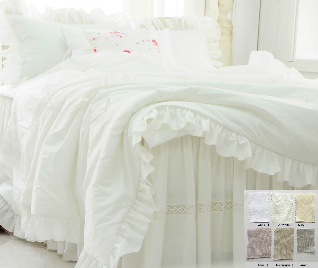 Ruffle Duvet Cover, custom made from long staple pima cotton – White, Off White
