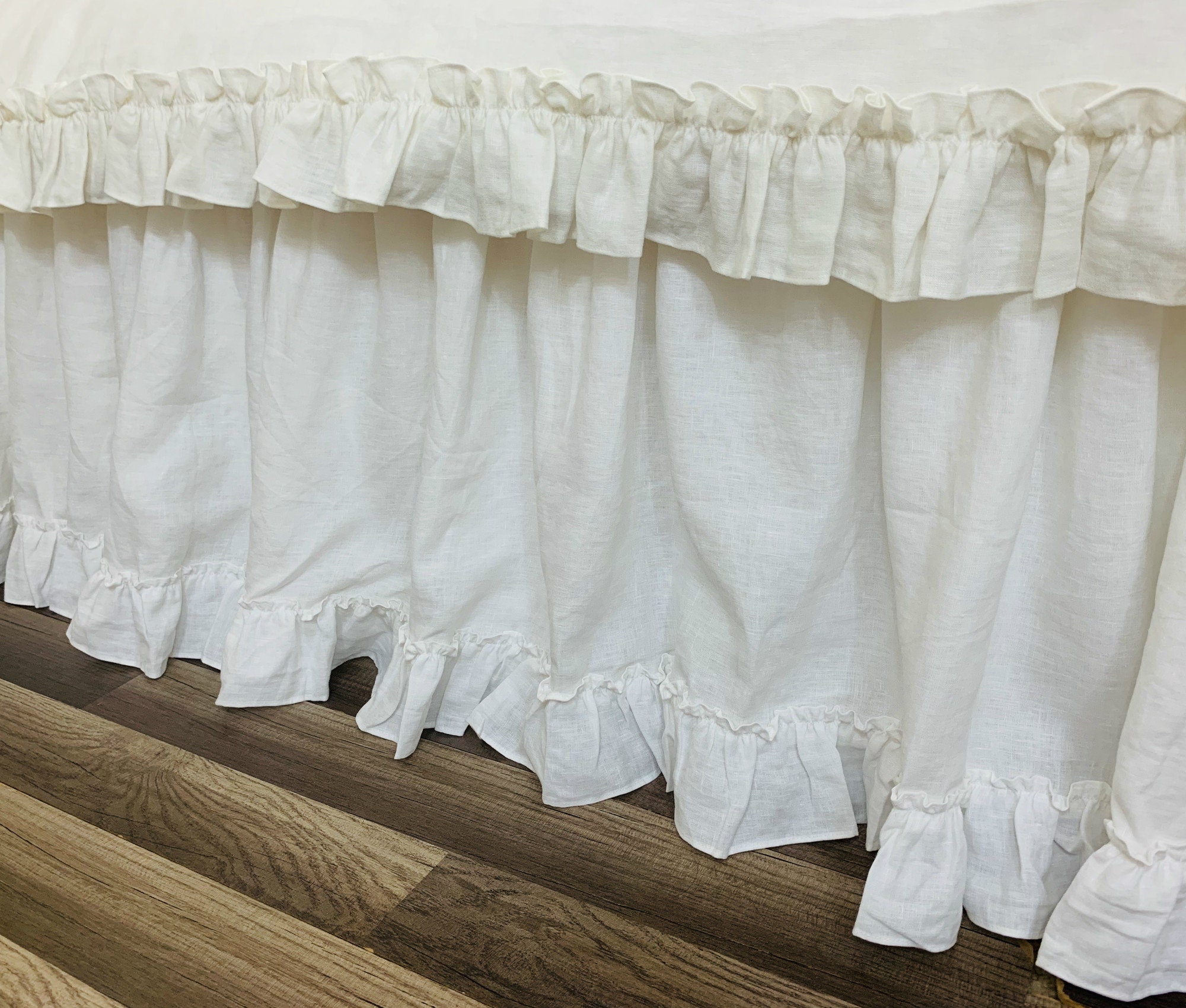 Natural linen bedskirt with country ruffle hem bed ruffles Etsy