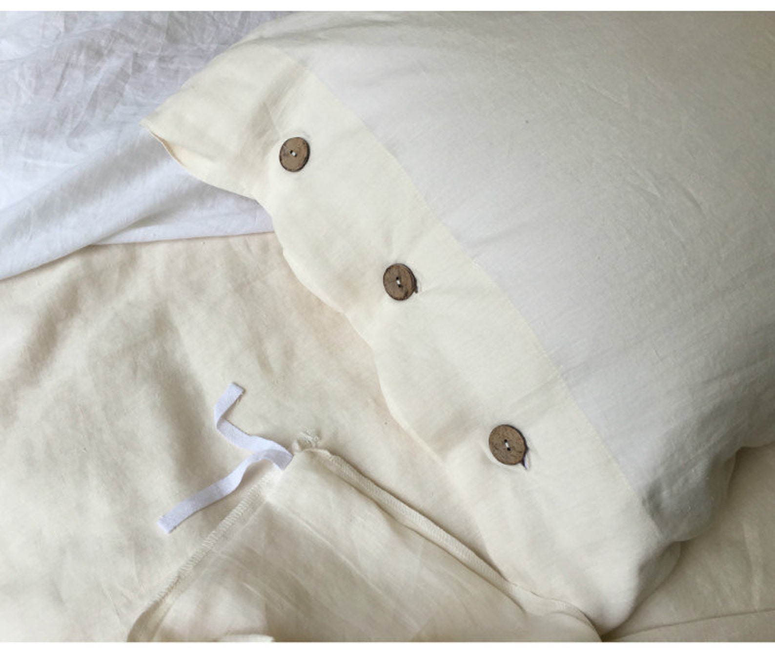 Cream Linen Duvet Cover With Wood Button Closure Washed Etsy