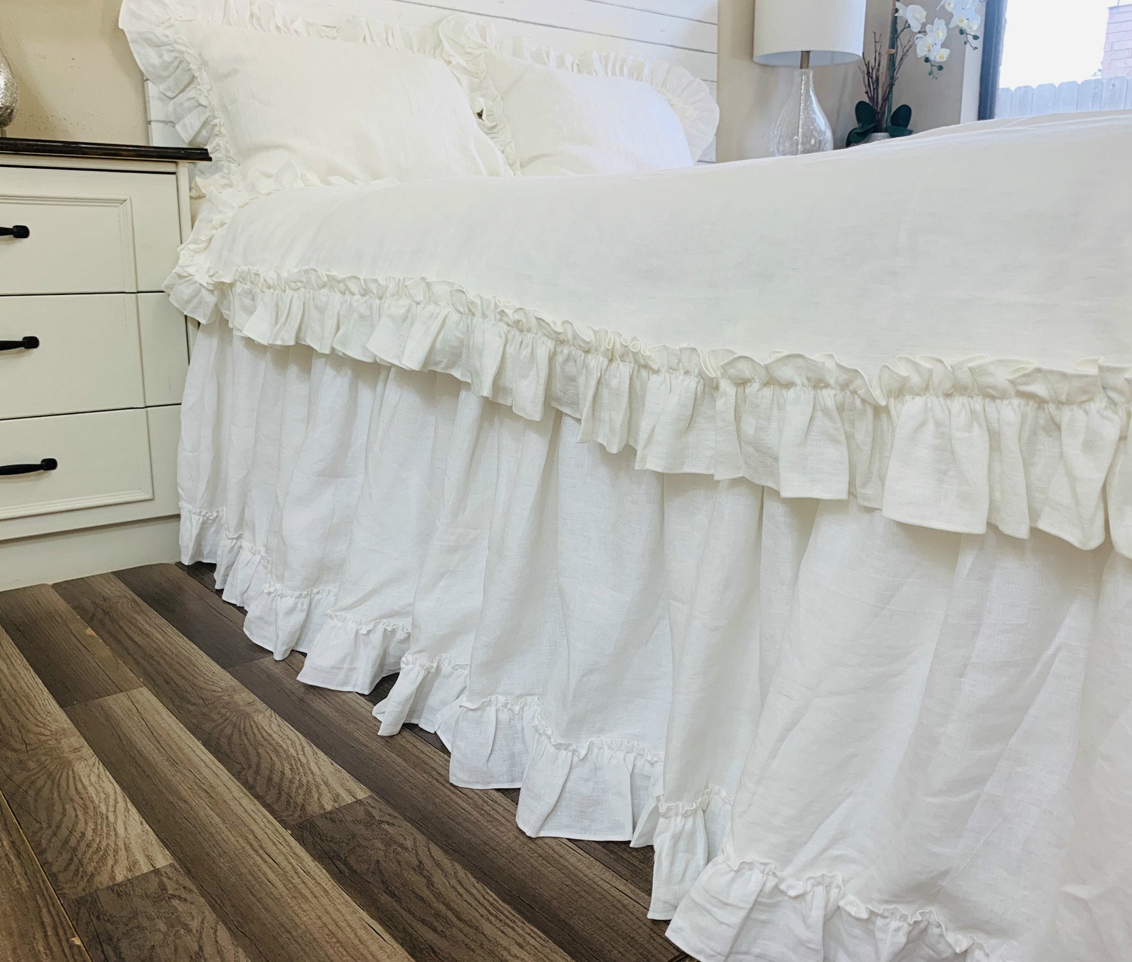Natural linen bedskirt with country ruffle hem bed ruffles Etsy