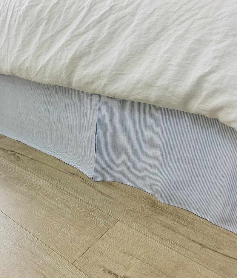 Blue and White Ticking Striped Bed Skirt Tailored Pleats Etsy