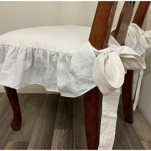 Cream Linen Chair Slip Covers with Ballerina sash ties, dinning chair covers,  All Sizes or Custom Size