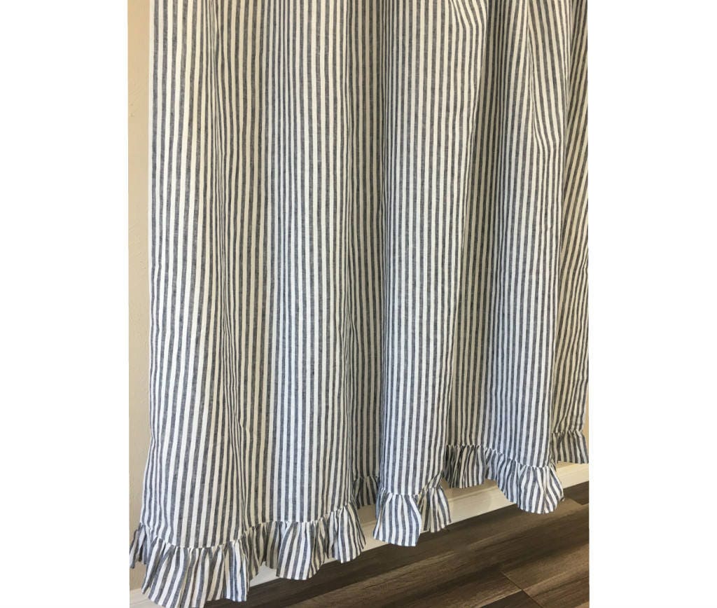 Slate Gray and White Striped Shower Curtain with Ruffle Hem | Etsy