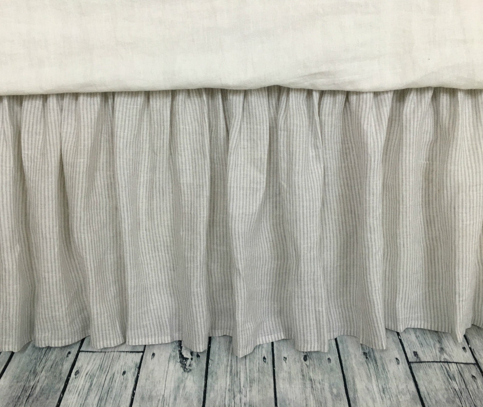 Stone Gray Ticking Stripe Bed Skirt Ticking Stripe Dust Etsy