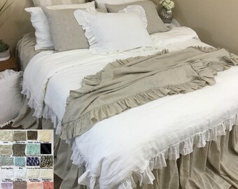 Linen Throw with Country Ruffles, Multiple Colors, Easy Bedroom Makeover Piece!