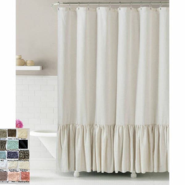 Linen shower curtain with mermaid long ruffles, make your bathroom look appealing! Custom Shower Curtain Extra Long, Wide