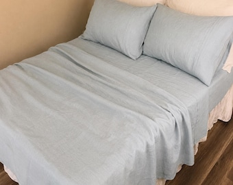 Mountain Fog Linen Bed Sheets Set, Linen Bedding, Available in Queen, King, Twin, Full, Custom Size Welcome