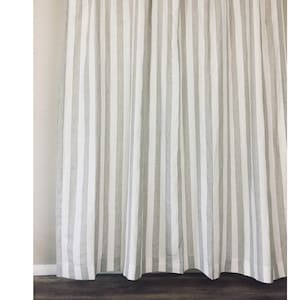 Natural Linen Striped Shower Curtain  – 1.5&quot; wide stripe weaved linen stripes 72Wx74L, ready to ship.