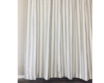 Natural Linen Striped Shower Curtain  – 1.5" wide stripe weaved linen stripes 72Wx74L, ready to ship.