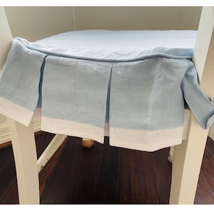 Linen Chair Seat Cover with Pleated Ruffles, Contrast Trim – Multiple Colors