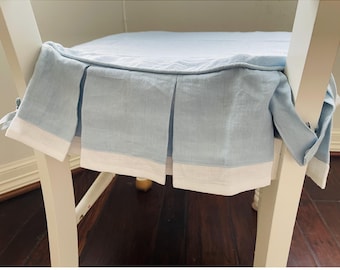 Linen Chair Seat Cover with Pleated Ruffles, Contrast Trim – Multiple Colors