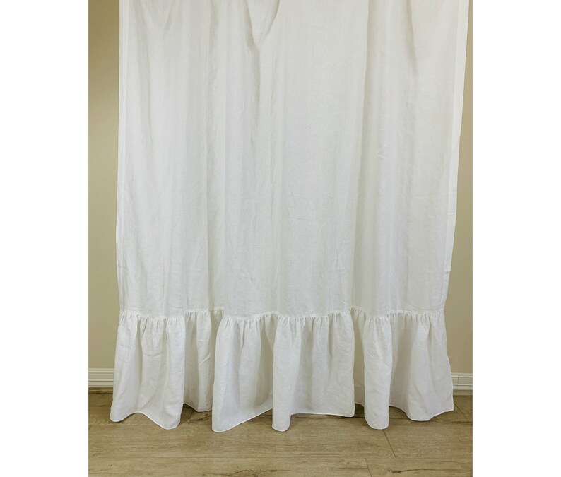 White Linen Shower Curtain With Mermaid Long Ruffles Custom Etsy