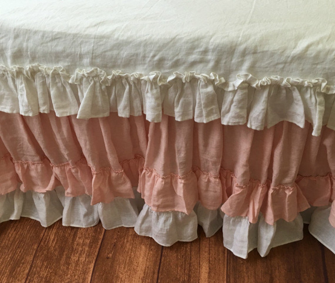 Pink and White Two Tiered Dust Ruffle With Country Ruffle Hem Etsy