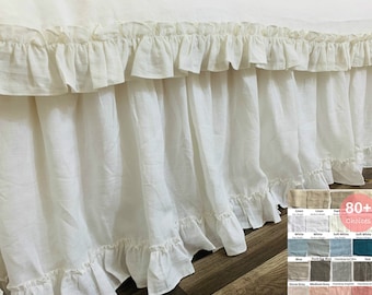 Natural linen bedskirt with country ruffle hem, bed ruffles, linen dust ruffles, bed skirts, shabby chic bedding, 15-24 drop or custom size