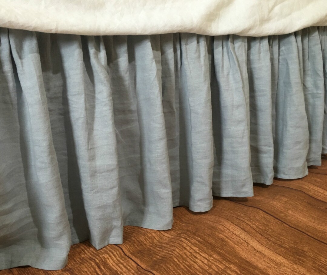 Duck Egg Blue Linen Bedskirt, Linen Dust Ruffles, Bed Skirts, Shabby Chic Bedding, Romantic