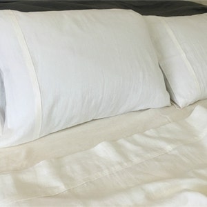 Linen Bed Sheets in WHITE medium weight linen, Linen top sheet, fitted sheet, linen sheets queen, king, full, twin or Custom Size
