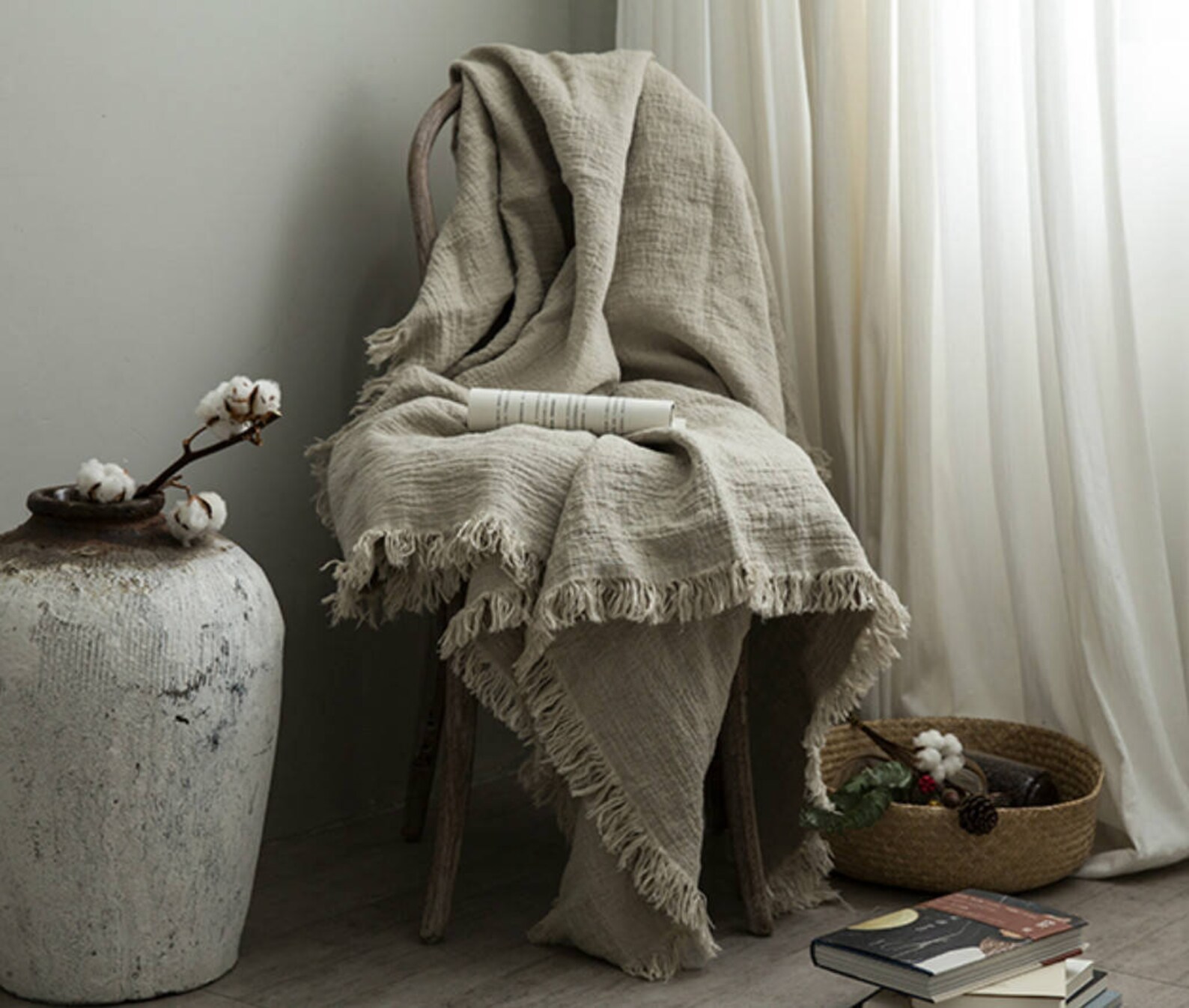 Double Woven Linen Blanket With Selftattered Edges Linen Etsy