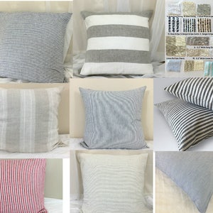 Striped Euro Sham, Linen Euro Sham Covers, Striped Pillow Cover, accented pillow, all sizes,  16x16, 18x18, 24x24, 26x26, or custom size