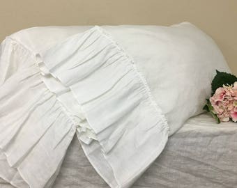 Pair of White Pillow Cases with Country Mermaid Long Ruffles